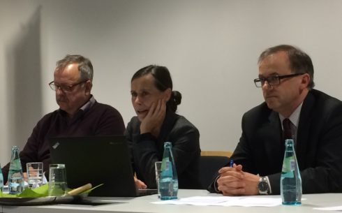 Panel discussion participants Miloš Řezník, Sandra Dahlke, and Dietmar Wulff